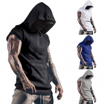 Fashion Solid Color Sleeveless Hooded Shirt for Men