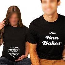 THE BUN BAKER-BUN IN THE OUEN Letter Printed Couple T-shirt