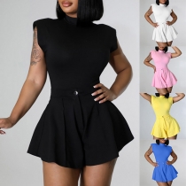 Fashion Two-piece Set Consist of Mock Neck Bodysuit and  Shorts