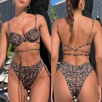 Fashion Cross-criss Leopard Printed Two-piece Bikini Set