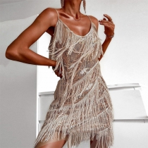 Fashion Bling-bling Sequined Tassle Party Slip Dress