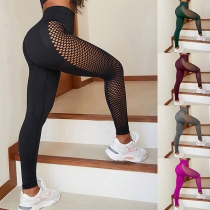 Sexy Mesh Netted Spliced High Waist Slim Fit Elastic Legging for Yoga Running