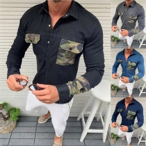 Fashion Long Sleeve Polo Neck Camouflage Printed Blouse for Men