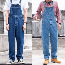 Fashion Relaxed-fit Buttoned Men's Denim Overalls