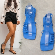 Fashion Weave Open Square-toe Criss-cross Ankle-Strap Sandals