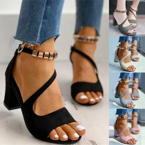 Fashion Faux Suede Ankle-Strap Open-toe Block Heels