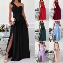 Sexy Solid Color One-shoulder Sweatheart Pleated Slit Party Dress