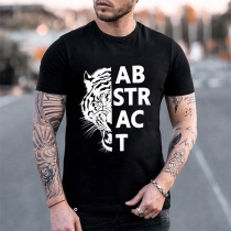 Casual Tiger Printed Letter Printed Short Sleeve Round Neck Shirt for Men