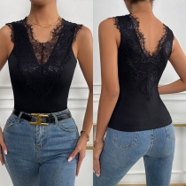 Sexy Lace Spliced Backless Sleeveless Tank Top