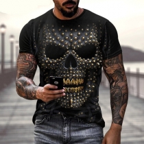 Punk Style Round Neck Short Sleeve Skull Printed Men's Shirt