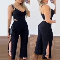 Sexy V-neck Cutout Slit Cami Black Jumpsuit