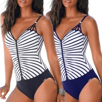 Fashion Stripe Printed Backless One-piece Swimsuit
