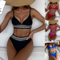 Sexy Contrast Color Stripe Bikini Set