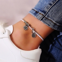 Bohemia Style Sunflower and Pineapple Pendants Two-layers Anklets