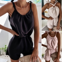 Fashion Solid Color Self-tie Romper