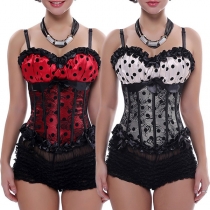 Sexy Lace Spliced Dot Printed Lace-up Cami Corset