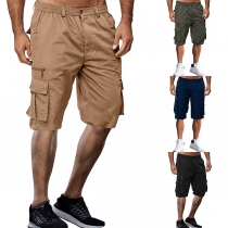 Casual Solid Color Side-pocket Men's Knee-length Shorts