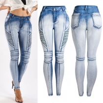 Fashion Old-washed Ruched Slim Fit Denim Jeans