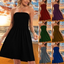 Sexy Casual Strapless Smocked Strapless Dress
