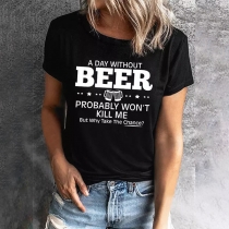 A Day Without Beer-Letter Printed Casual Shirt for Women