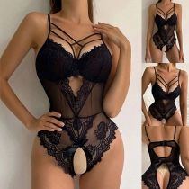 Sexy See-through Lace Spliced Cut-out Lingerie Bodysuit
