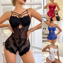 Sexy See-through Lace Spliced Cut-out Lingerie Bodysuit