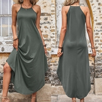Casual Solid Color Sleeveless Slip Dress