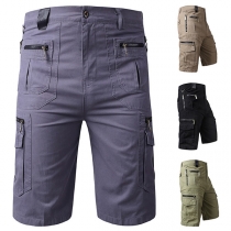 Fashion Solid Color Zipper Side-pocket Men's Knee-length Shorts
