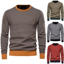 Fashion Contrast Color Round Neck Long Sleeve Knitted Pullover Shirt for Men