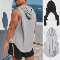Casual Solid Color Hooded Sleeveless Shirt for Men