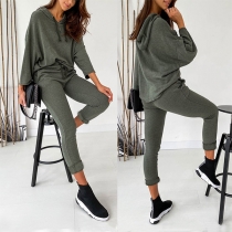 Casual Solid Color Two-piece Set Consist of Batwing Sleeve Hooded Sweatshirt and Drawstring Sweatpants
