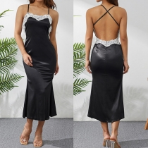 Sexy Lace Spliced Cross-criss Backless Bodycon Party Dress