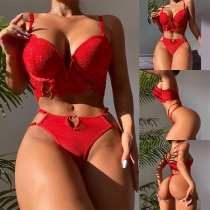 Sexy Heart-ring Decoration Cutout  Lace Two-piece Lingerie Set