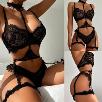 Fashion Lace Cutout Two-piece Lingerie Set with Choker