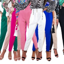 Fashion Solid Color Buttoned High-waist Pants