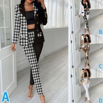 Fashion Contrast Color Printed Two-piece Suit Set Consist of Blazer and Pants