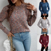 Fashion Contrast Color Round Neck Long Sleeve Knitted Sweater