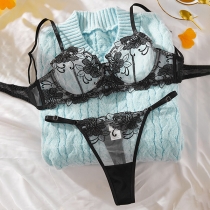 Sexy Floral Embroidery Red Two-piece Lingerie Set