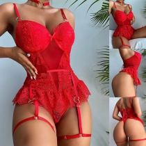 Sexy Red Lace Three-piece Lingerie Set
