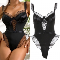 Sexy Solid Color Ruffled Lingerie Bodysuit