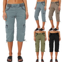 Fashion Solid Color Elastic Patch Pockets