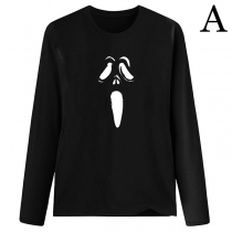 Fashion Luminous Green Printed Round Neck Long Sleeve Black Shirt