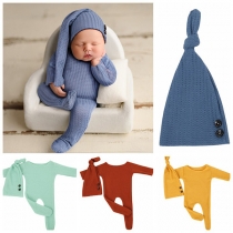Fashion Solid Color Knitted Romper for Baby with Long Tail Cap