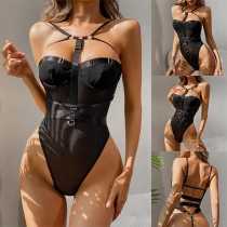 Sexy Cutout Metal Straps Lingerie Bodysuit