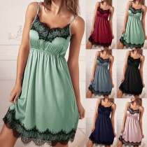 Sexy Lace Spliced Slip Nightwear Dress