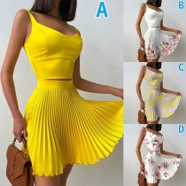 Fashion Two-piece Set Consist of Crop Top and Pleated Skirt