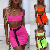 Sexy Two-piece Set Consist of Crop Top and Mini Skirt with Belt