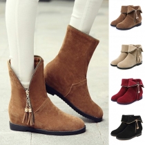 Casual Artificial Suede Tassel Plush Lined Ankle Boots