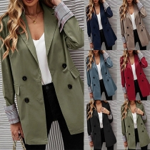 Fashion Lapel Double Breasted Long Sleeve Checkered Spliced Blazer