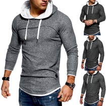 Fashion Contrast Color Drawstring Hooded Shirt for Men